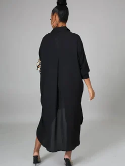 Oversize Irregular Leopard Print Patchwork Shirt Dress