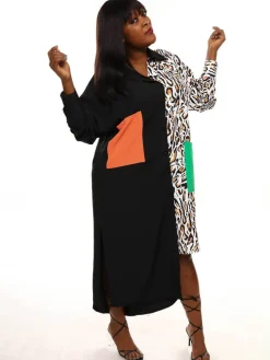 Oversize Irregular Leopard Print Patchwork Shirt Dress