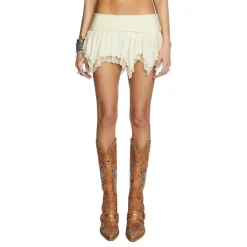 Patchwork Lace Ruffle Pleated Mini Skirt