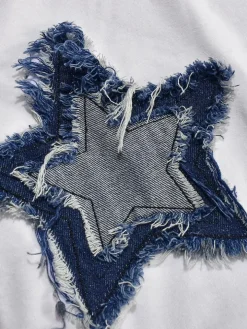 Patchwork Star Cropped Round Neck T-Shirt