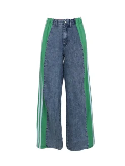 Patchwork Stripe Wide Leg Denim Pants