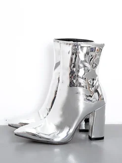 Patent Leather Pointed Toe Zipper Boots
