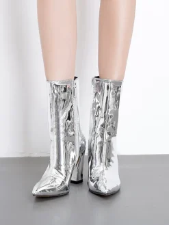 Patent Leather Pointed Toe Zipper Boots