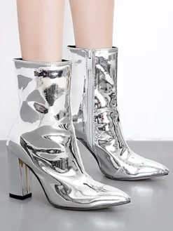 Patent Leather Pointed Toe Zipper Boots