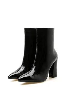 Patent Leather Pointed Toe Zipper Boots