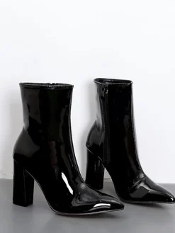 Patent Leather Pointed Toe Zipper Boots