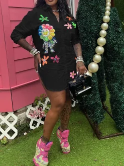 Pearl Floral Print Shirt Dress