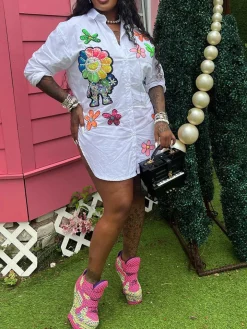 Pearl Floral Print Shirt Dress