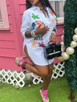 Pearl Floral Print Shirt Dress