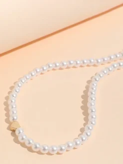 Pearl Heart Pendant Collar Necklace