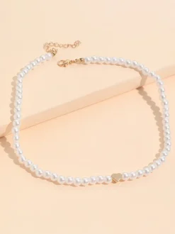 Pearl Heart Pendant Collar Necklace