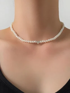 Pearl Heart Pendant Collar Necklace