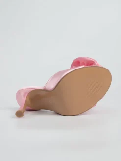 Peep Toe Satin Floral Stiletto Heeled Mules