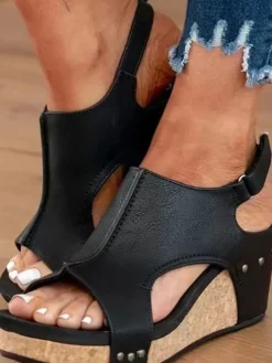 Peep Toe Studded Wedge Roman Sandal