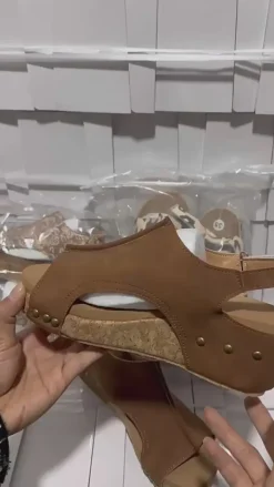 Peep Toe Studded Wedge Roman Sandal