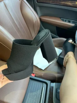 Peep-Toe Knit Platform Heels Slides