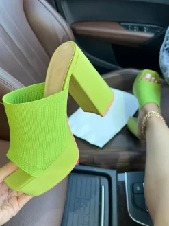 Peep-Toe Knit Platform Heels Slides