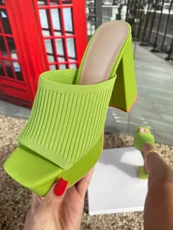 Peep-Toe Knit Platform Heels Slides