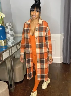 Plaid Button Down Long Shirt Jacket