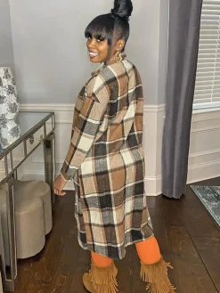 Plaid Button Down Long Shirt Jacket