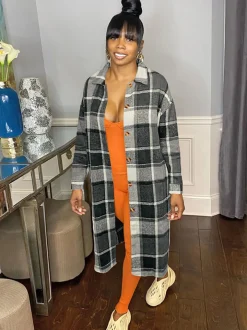 Plaid Button Down Long Shirt Jacket