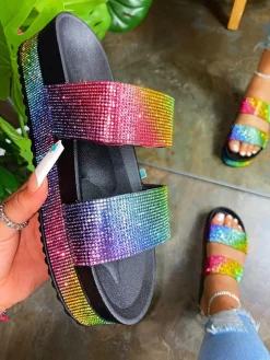 Platform Rhinestone Slide