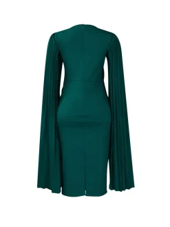 Pleated Cape Sleeve Midi Dress