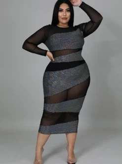 Plus Size Long Sleeve Skinny Midi Dress