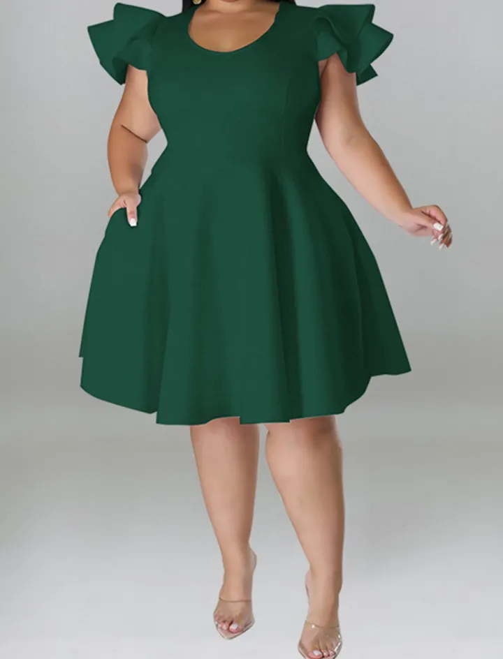 Plus Size A Line Midi Dress with Pockets