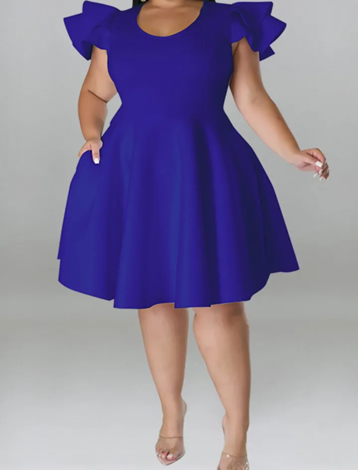 Plus Size A Line Midi Dress with Pockets