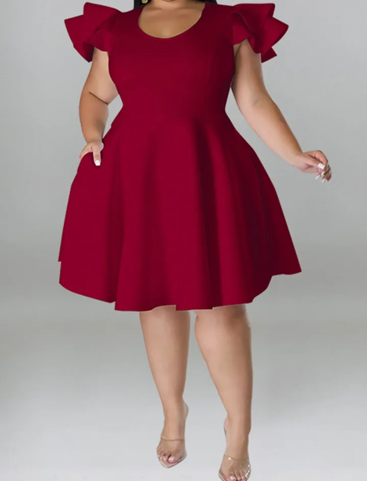 Plus Size A Line Midi Dress with Pockets