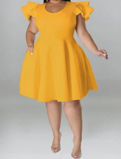 Plus Size A Line Midi Dress with Pockets