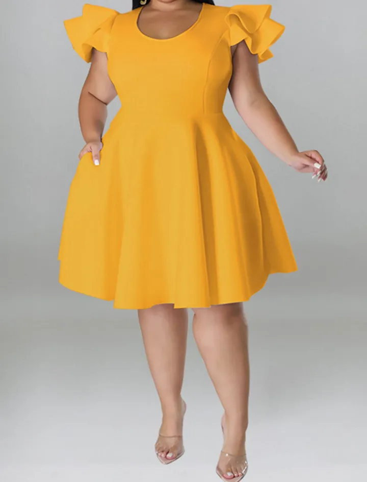 Plus Size A Line Midi Dress with Pockets