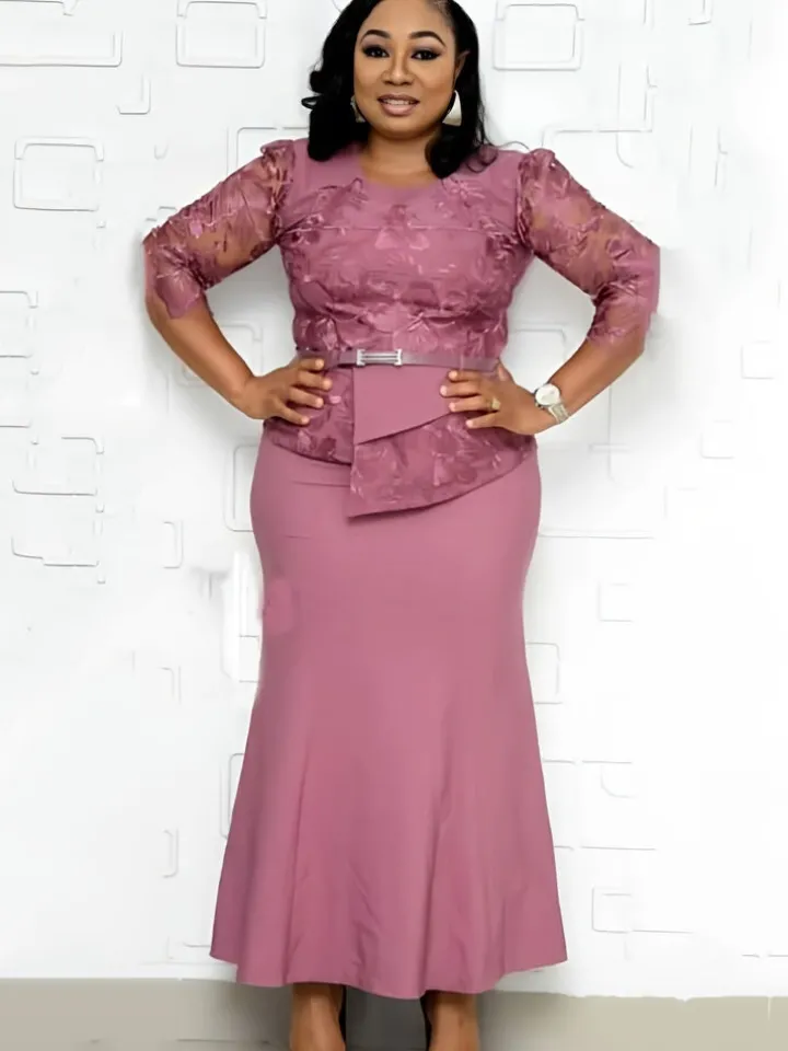 Plus Size Asymmetrical Mesh Lace Patchwork Long Dress