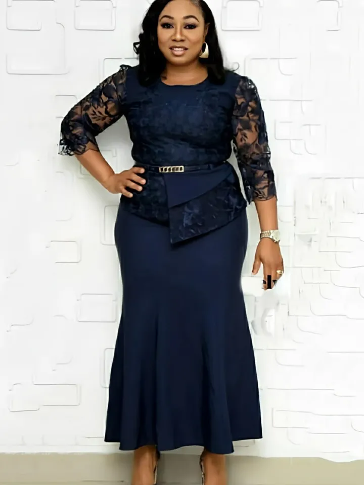 Plus Size Asymmetrical Mesh Lace Patchwork Long Dress