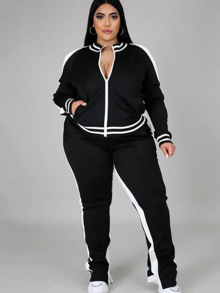 Plus Size Cold Shoulder Jacket Pants Set