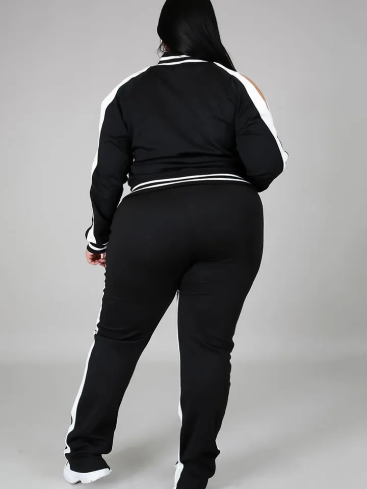 Plus Size Cold Shoulder Jacket Pants Set