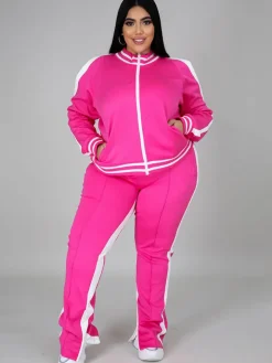 Plus Size Cold Shoulder Jacket Pants Set