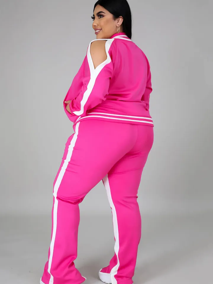 Plus Size Cold Shoulder Jacket Pants Set