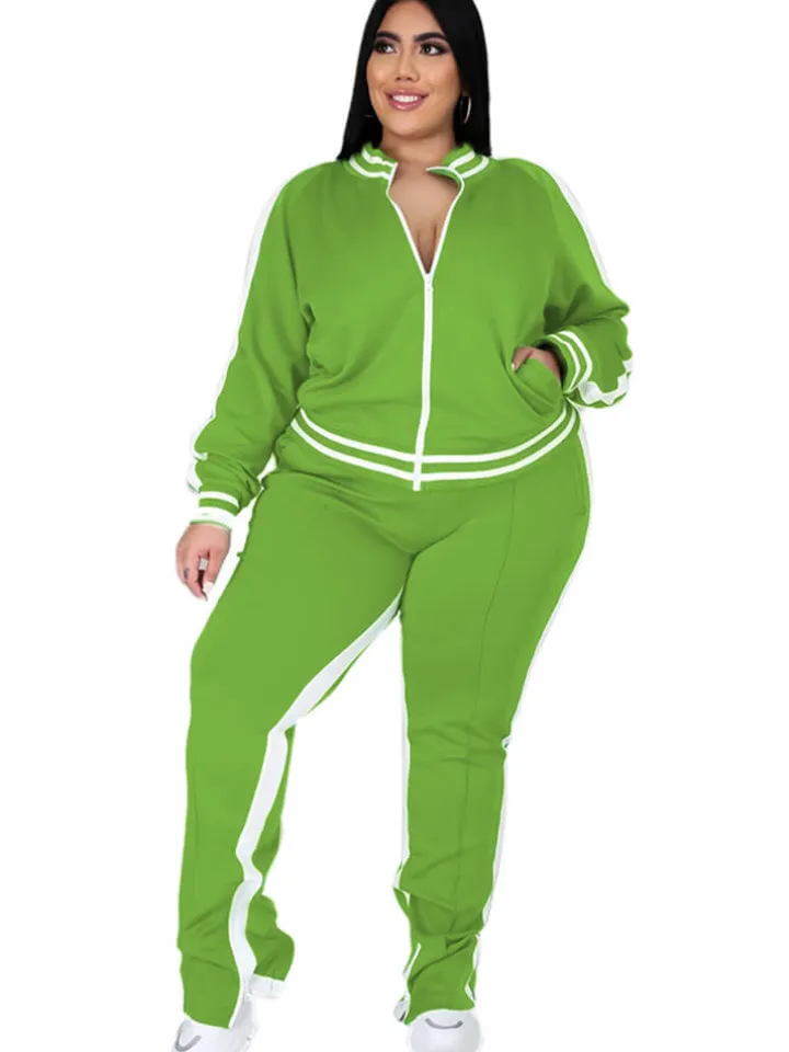 Plus Size Cold Shoulder Jacket Pants Set