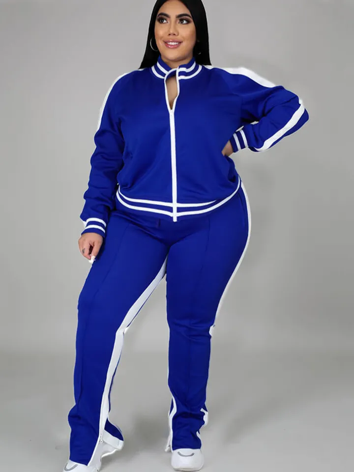 Plus Size Cold Shoulder Jacket Pants Set