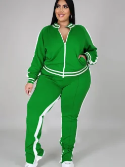 Plus Size Cold Shoulder Jacket Pants Set