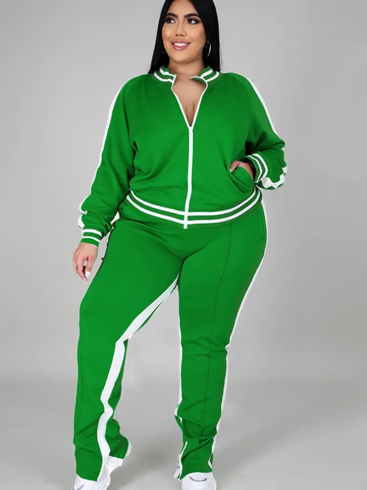 Plus Size Cold Shoulder Jacket Pants Set