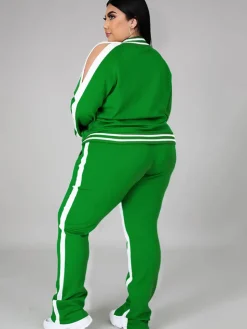 Plus Size Cold Shoulder Jacket Pants Set