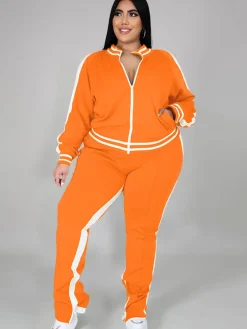 Plus Size Cold Shoulder Jacket Pants Set