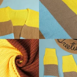 Plus Size Color Block Long Sleeve Sweater Cardigan