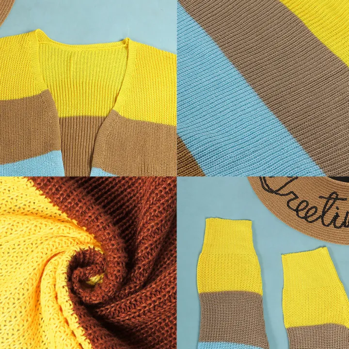 Plus Size Color Block Long Sleeve Sweater Cardigan