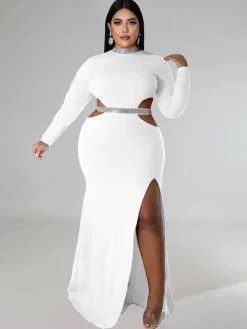Plus Size Cut Out Split Maxi Dresees