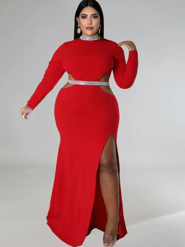 Plus Size Cut Out Split Maxi Dresees