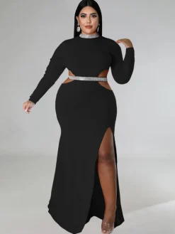 Plus Size Cut Out Split Maxi Dresees
